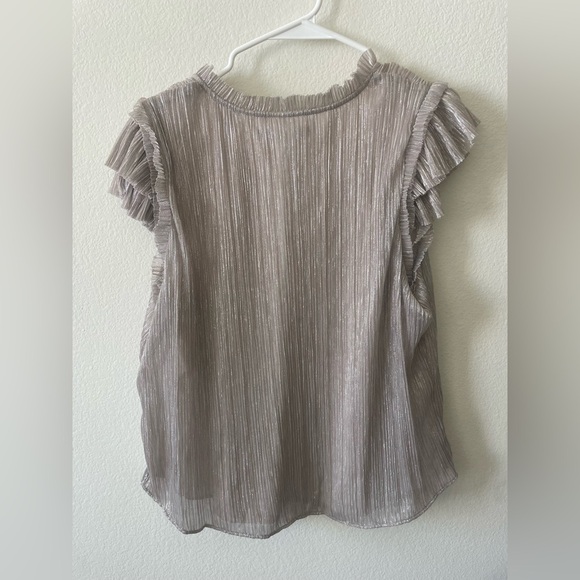 White House black market gold and silver shimmer v neck tank top blouse - Picture 3 of 3